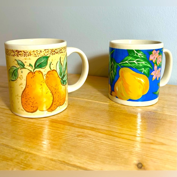 Gibson Other - Pear Design Ceramic Mugs - Cream and Blue